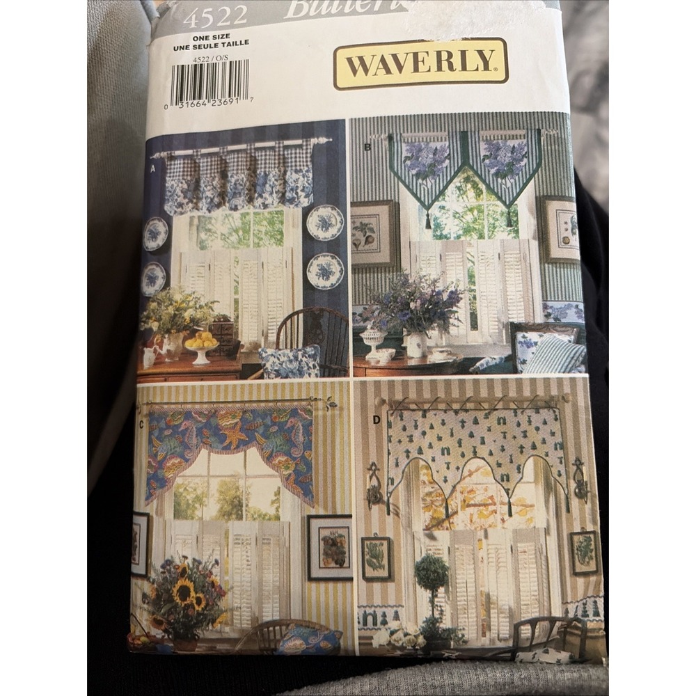 BUTTERICK Sewing Pattern 4522 WAVERLY CURTAIN VALANCE Handkerchief Point Cut